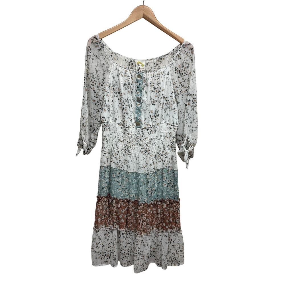 Fig & Flower Floral Tiered Midi Dress Boho Cottagecore  Size Medium - Picture 2 of 7